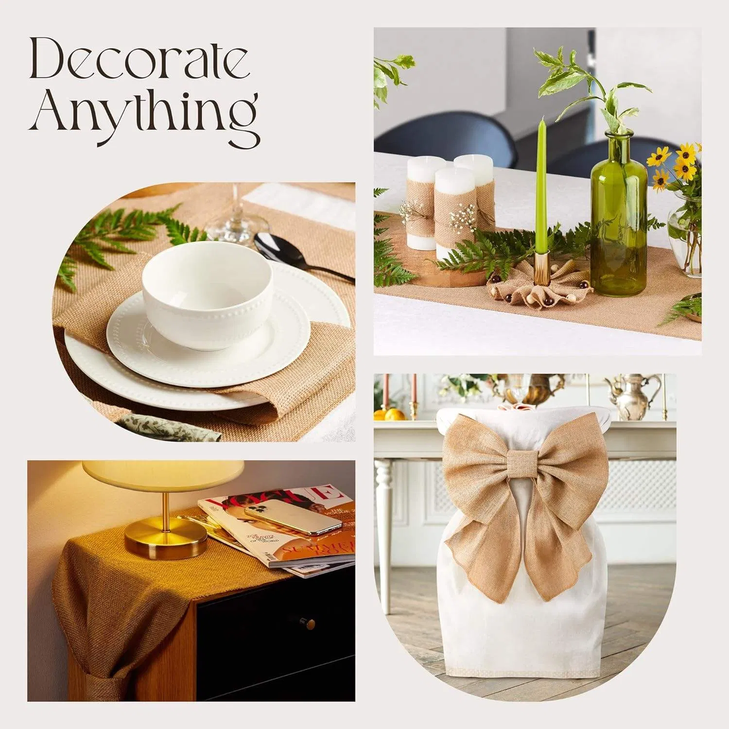 Vintage Burlap Table Runner 12 Inches Rectangle 10m 100% Jute for Wedding