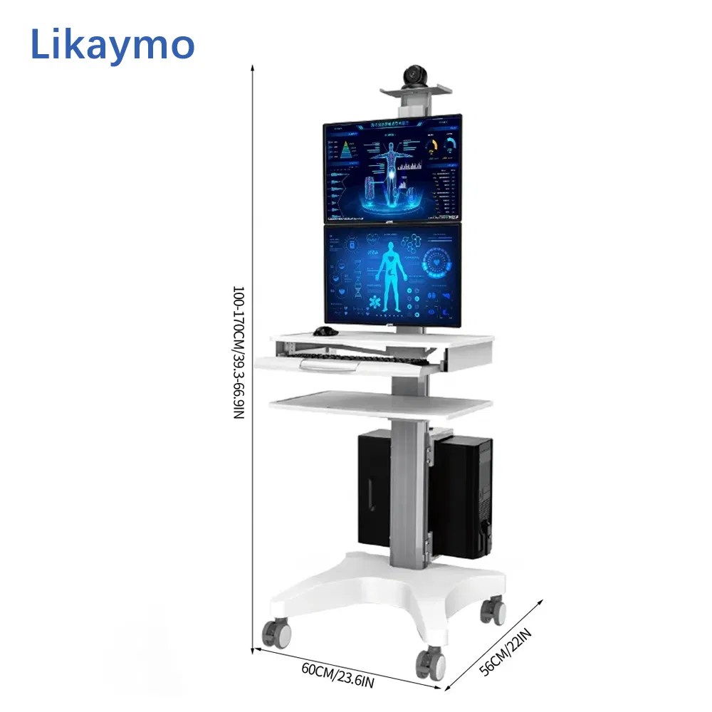 Modern Mobile Medical Trolley Cart with Dual Monitor Mounts