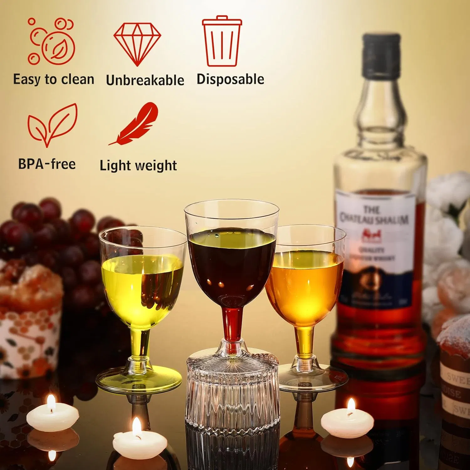Plastic Wine Glasses with Stem Disposable Stackable 6oz Plastic Wine Cups for Parties
