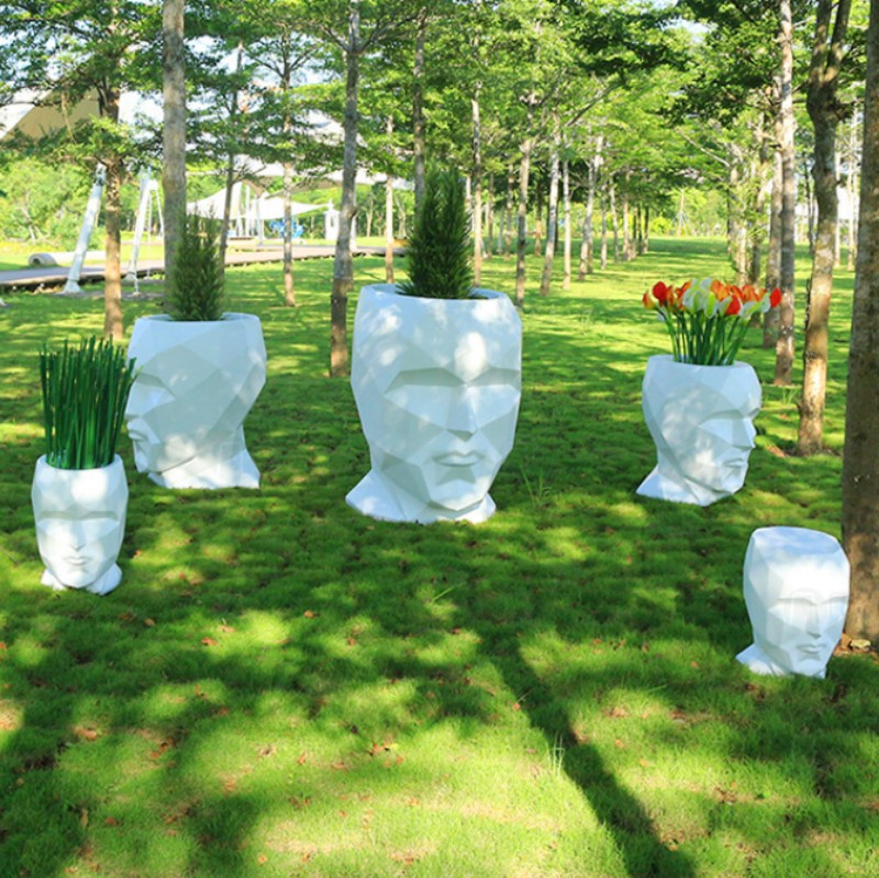 Modern Human Face Flower Pot Planter FRP Flower Vase