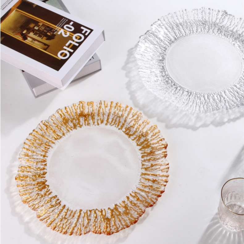 Factory Wholesale Nordic Ins Glass Dishes Western Food Plate Gold Rim