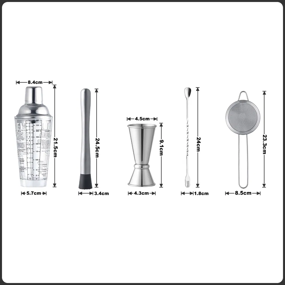 Набор барных инструментов из нержавеющей стали, 5 предметов