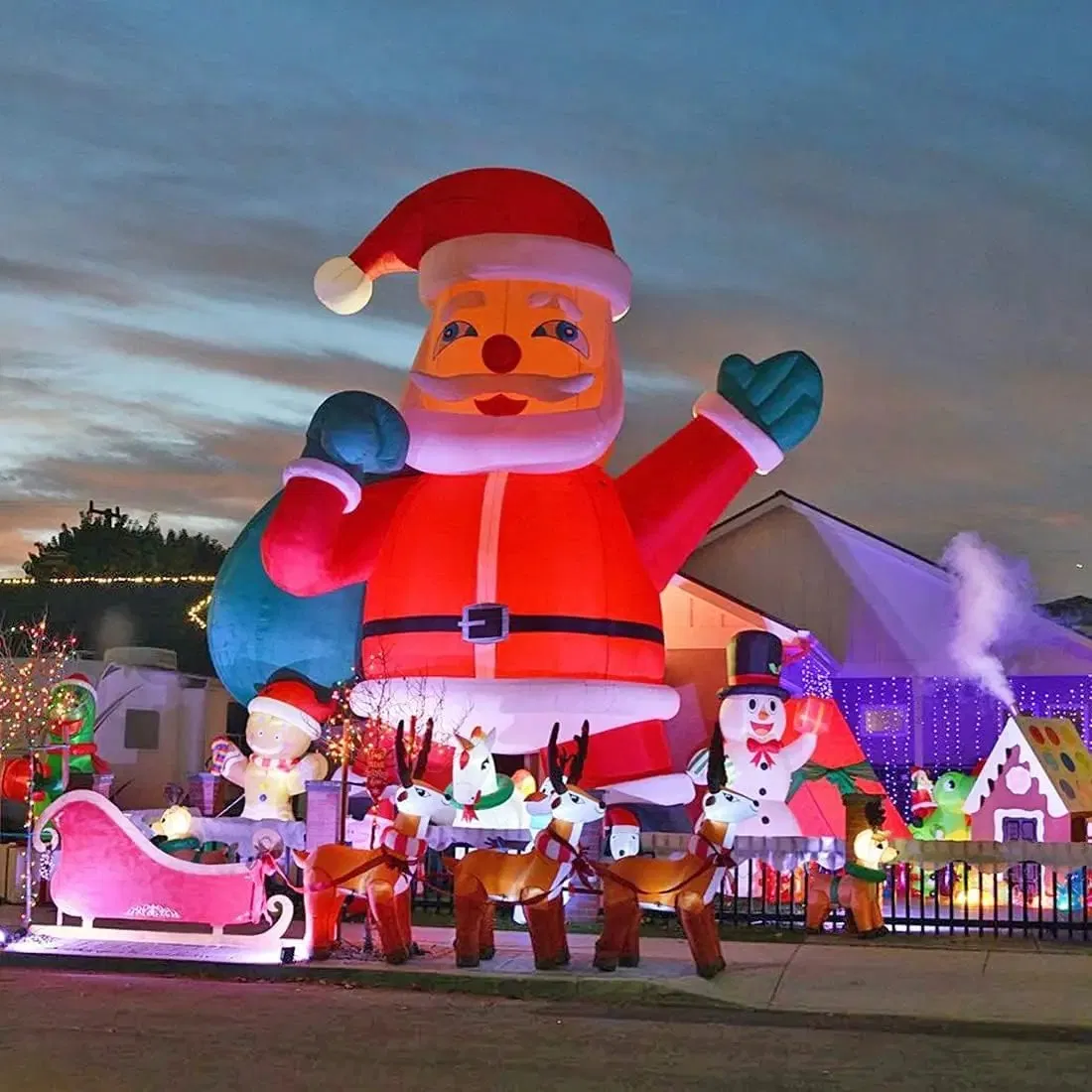 Giant Christmas Inflatable Santa Claus with Blower LED Lighted Christmas Decorations Outdoor Yard Lawn Christmas Party