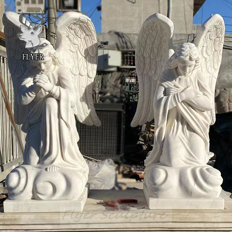 Customized Sculpture White Hand Carved Cemetery Stone Sculpture Marble Angel Statue