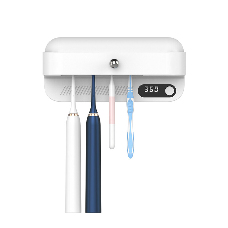 Toothbrush Holder with UV Sterilizer Rechargeable Sanitizers Wall Mounted 3 Modes with Heating Dryer & LED Display for Household