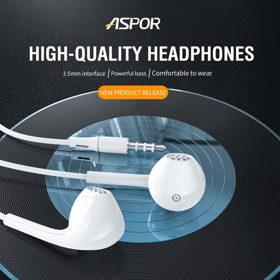 Наушники Aspor внутриканальные с микрофоном, 3.5 мм