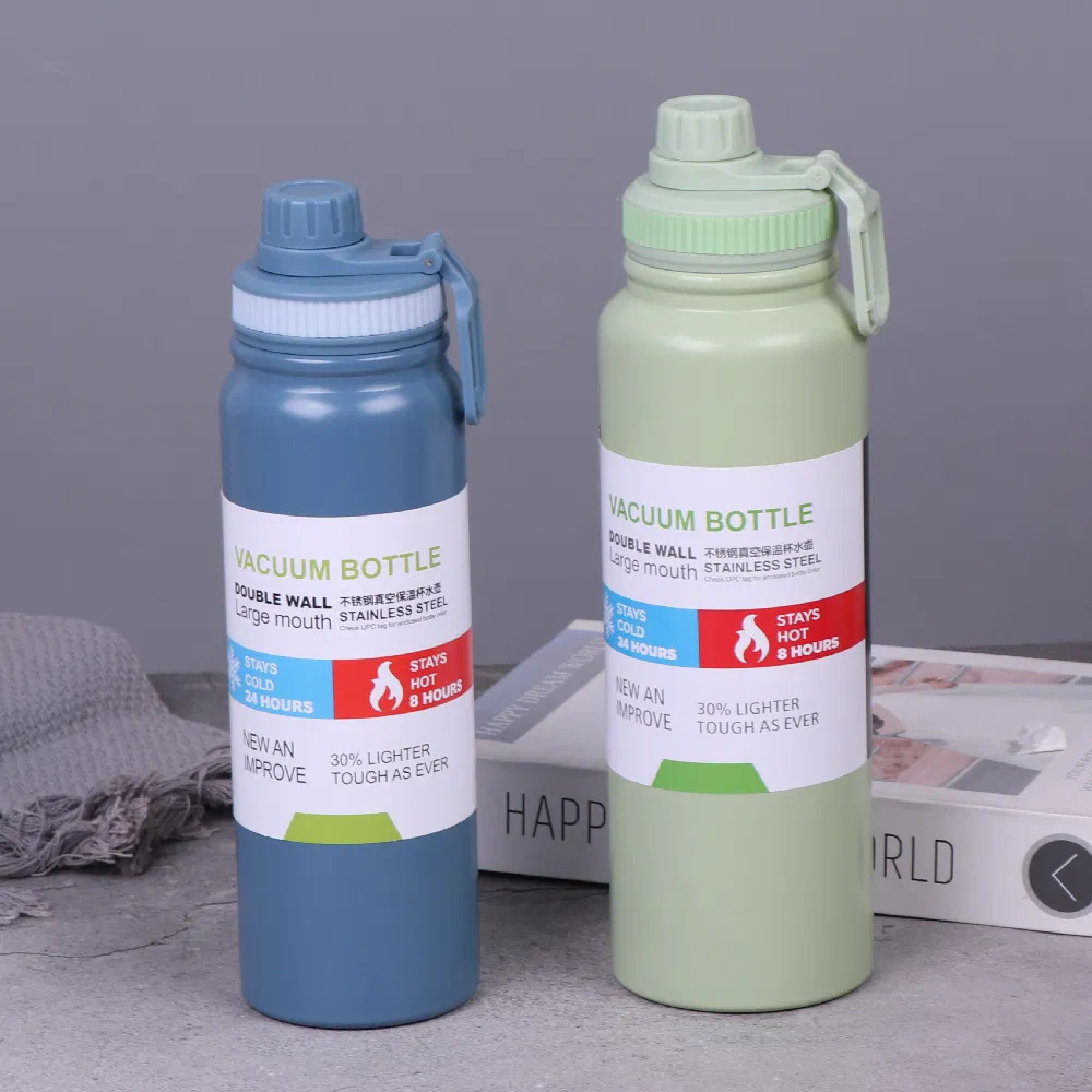 600ml 800ml 1000ml Colorful Double Wall Insulated Vacuum Flask Water Bottle Big Capacity with Handle