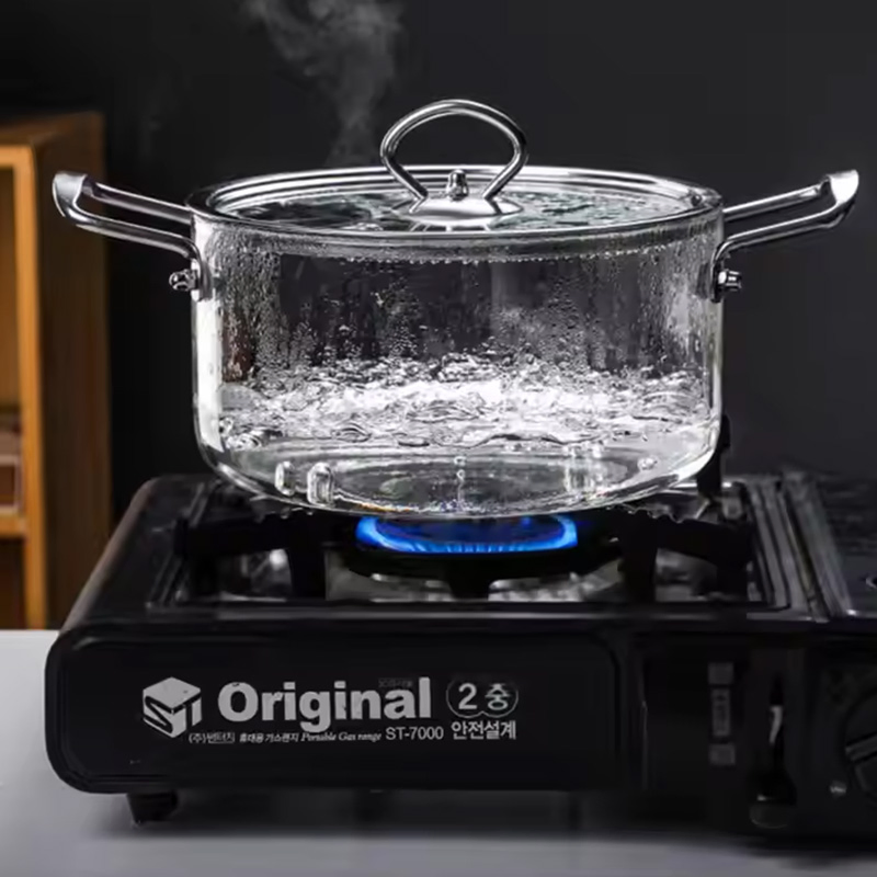 High Temperature Resistance Transparent Glass Cooking Pot with Lid