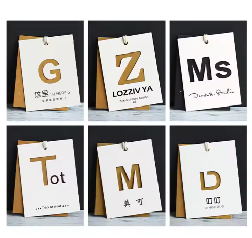 Бирки подвесные льняные с логотипом для одежды аксессуаров