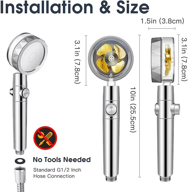 High Pressure Rotating Shower Nozzle with Mini Fan