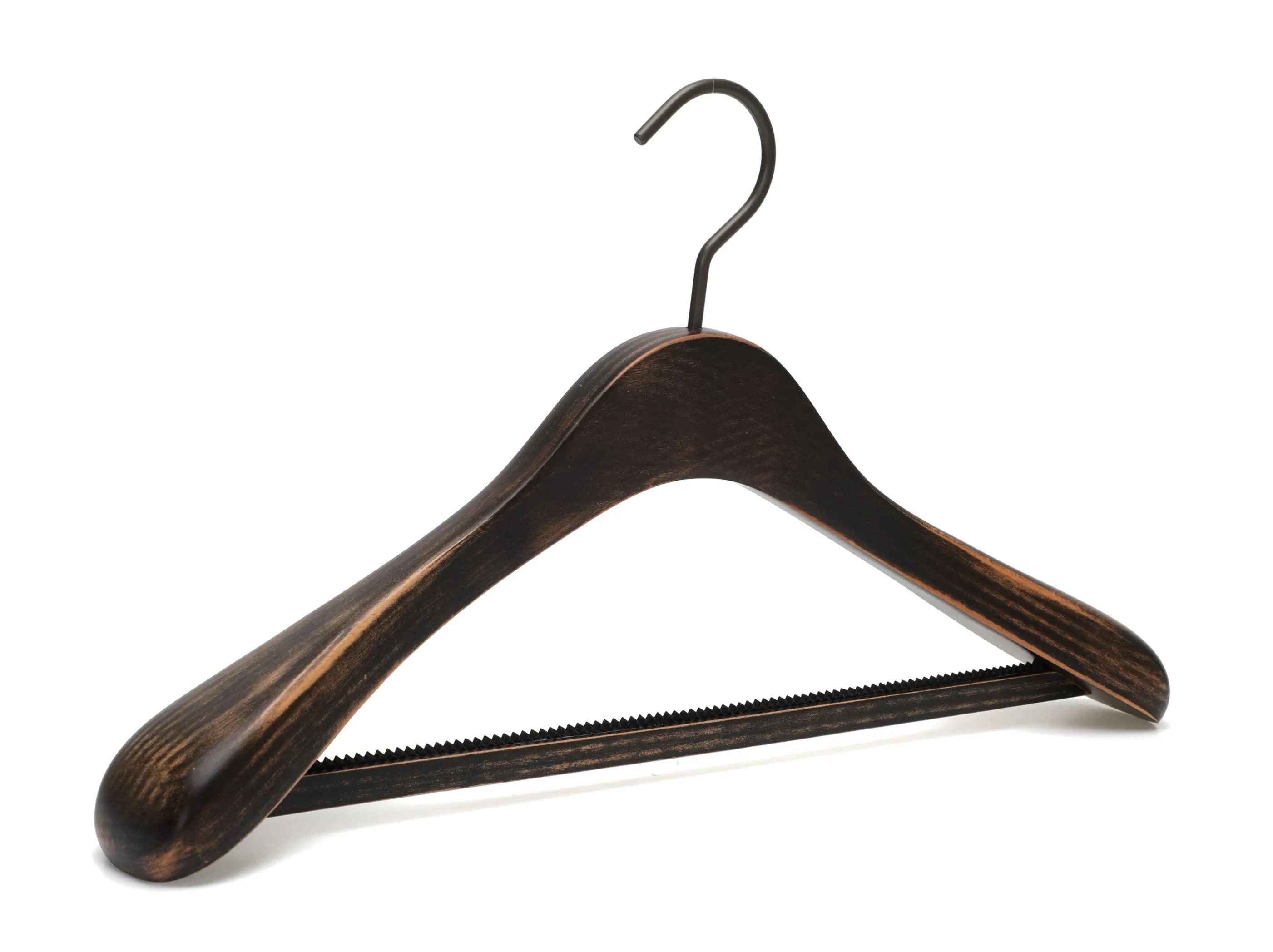 Luxury Wood Hangers: Natural/Dark Brown Wooden Top Clothes Hangers with Trouser Bar or Clips for Coat/Suit/Jacket/Hotels/Clothing Display