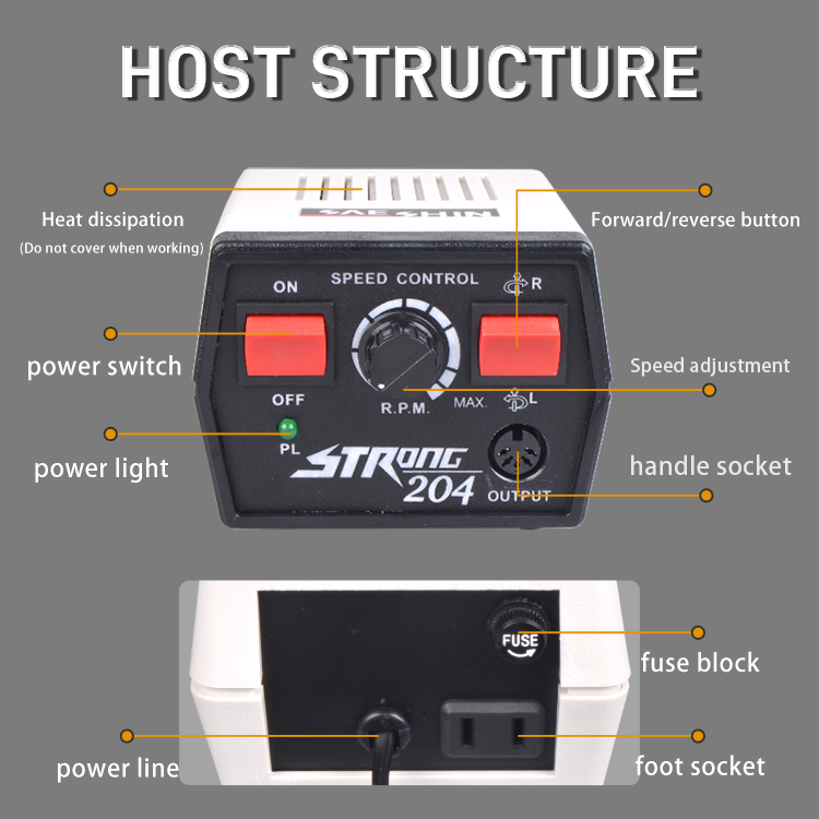 2077 OEM Hand Engraving Jewelry Polishing Machine Strong 204 Nail Drill Machine Portable Plastic Material Brushed Motor