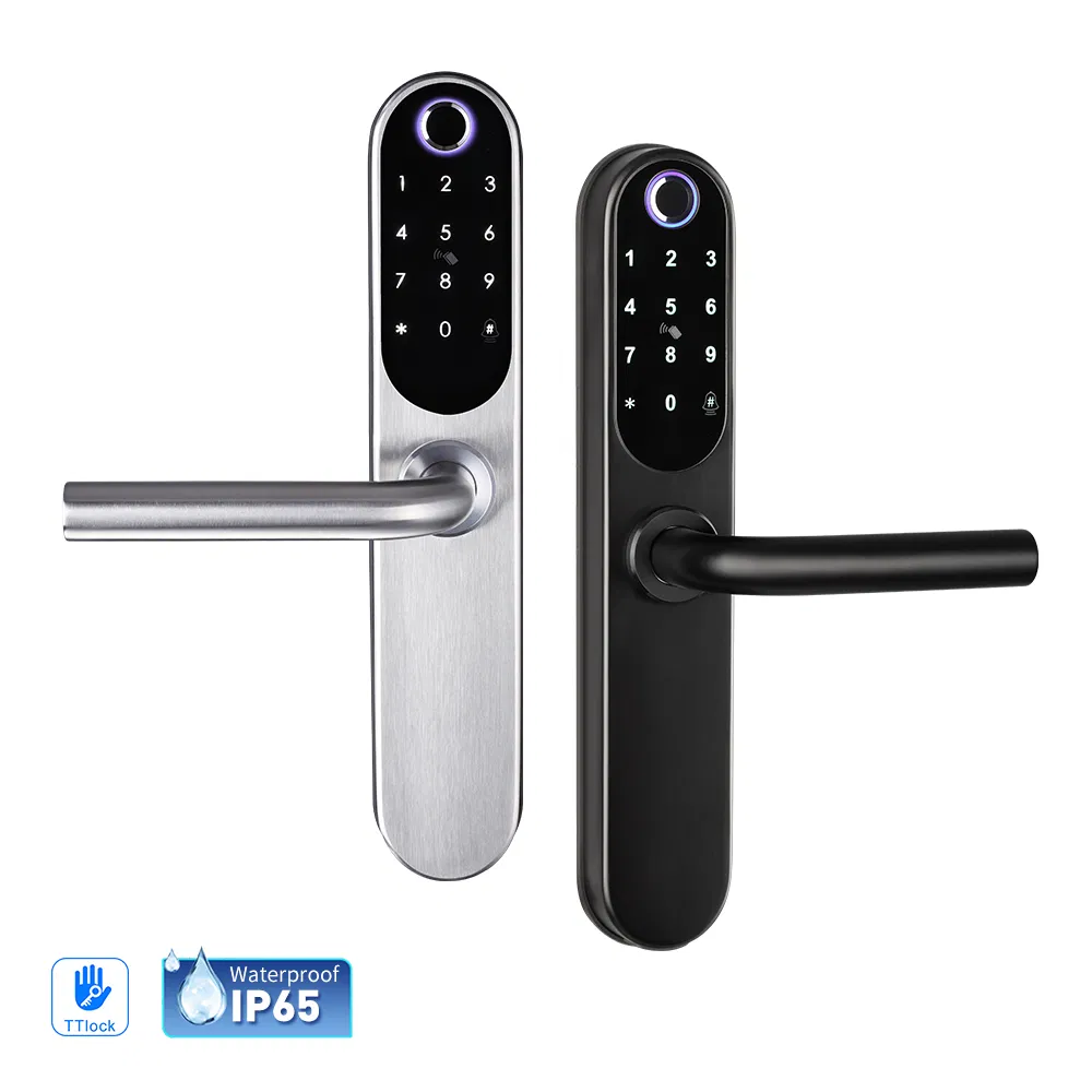 Intelligent Wood Smart Door Lock Fingerprint Unlock Digital Handle Lock BLE Ttlock APP Alexa Connection Cloud Data Deadbolt