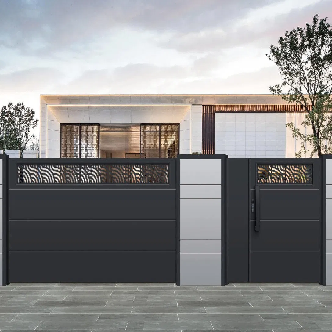 15. Factory Customized Modern Style Exterior Entrance Aluminum Aluminium Front Metal Door Security Double Courtyard Garden Gate for Villa House Home Yard Gate