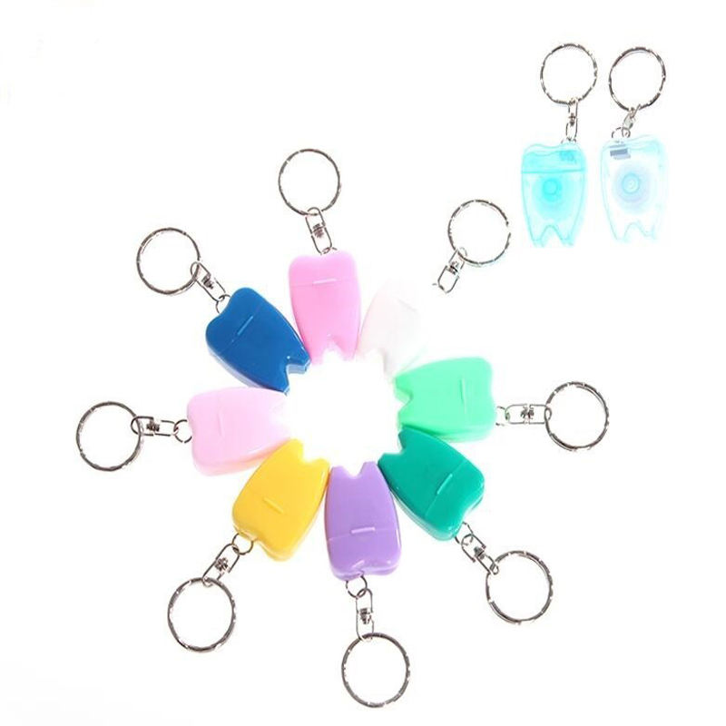 Tooth-Shaped Key Chain Dental Floss for Gum Care Flat-Line Design