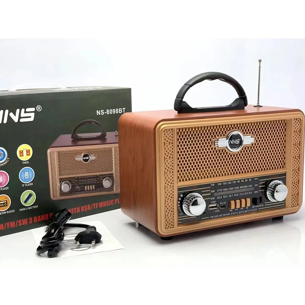 Ретро радио NS-8098BT с Bluetooth, деревянный корпус