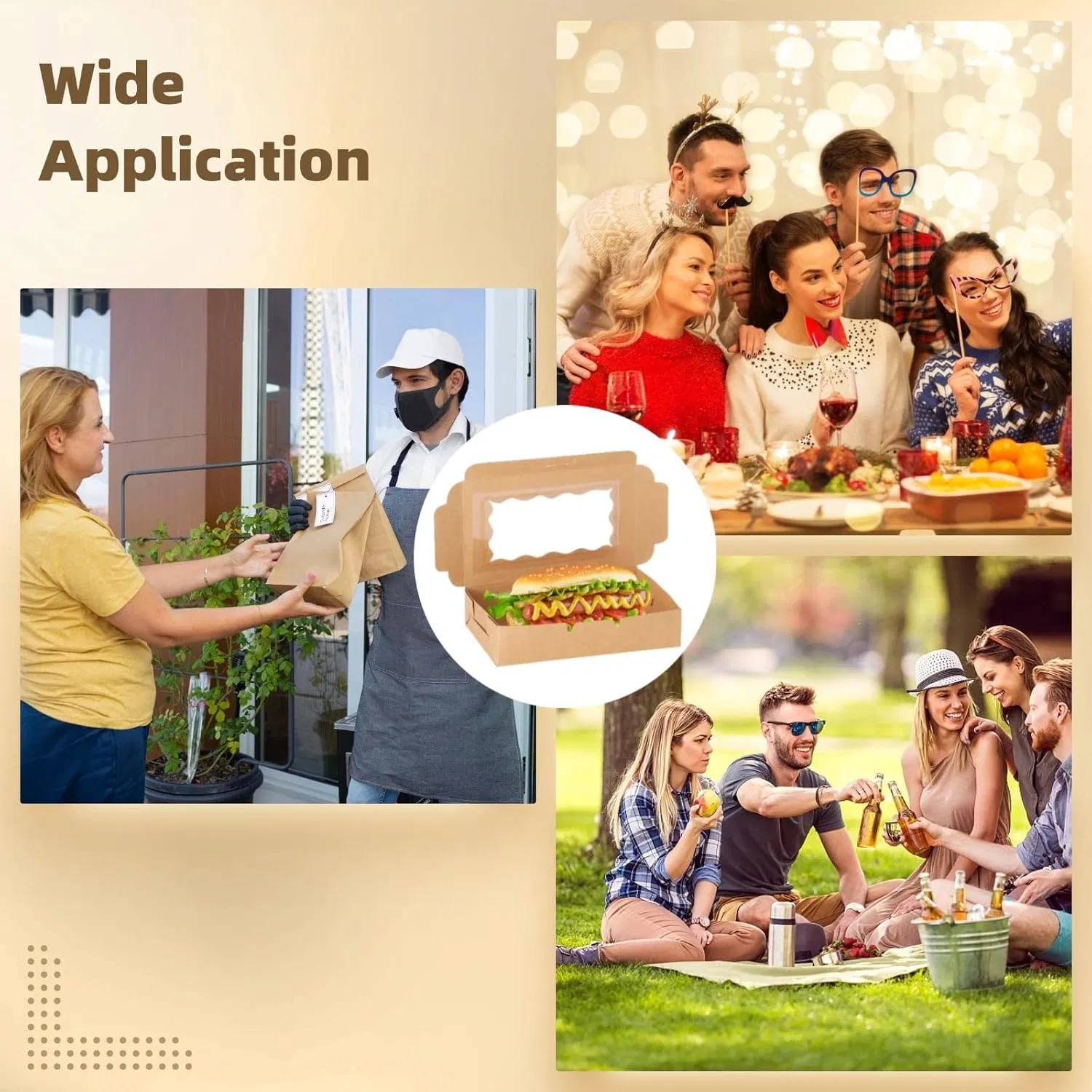 Disposable Biodegradable Fast Food Takeaway Kraft Paper Lunch Box Salad Noodles Sandwich Sushi Takeaway Boxes with All Custom