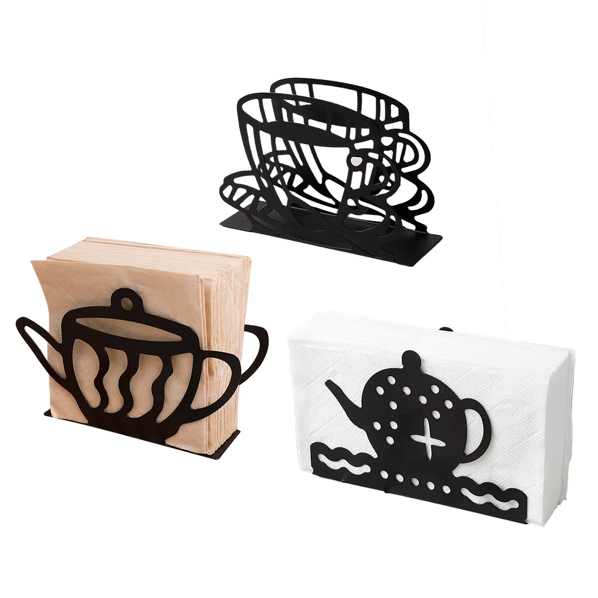 Creative Iron Tissue Holder Metal Teapot Coffee Cup Shape Napkin Holder