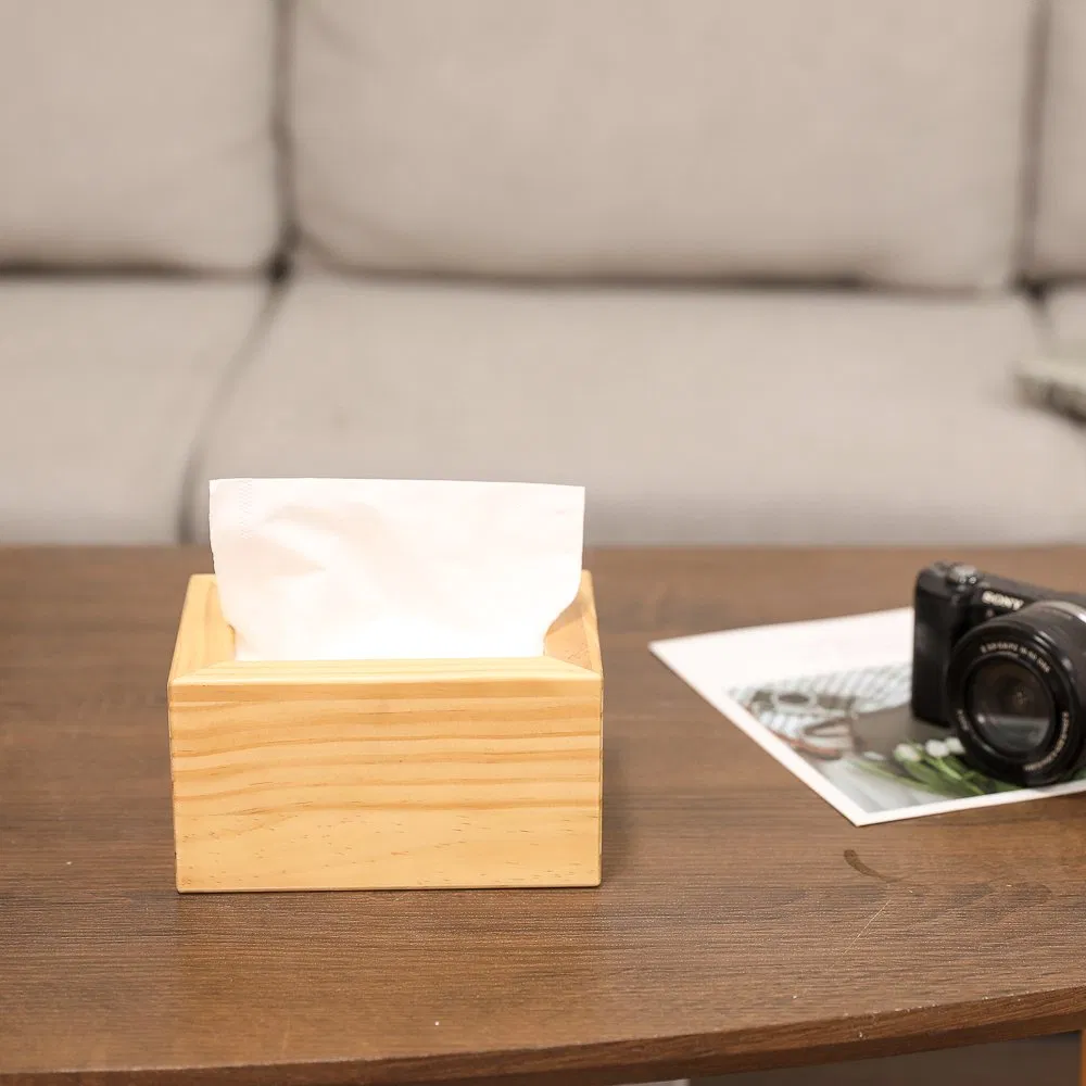 Wooden Square Tissue Box Rustic Tissue Holder for Bathroom