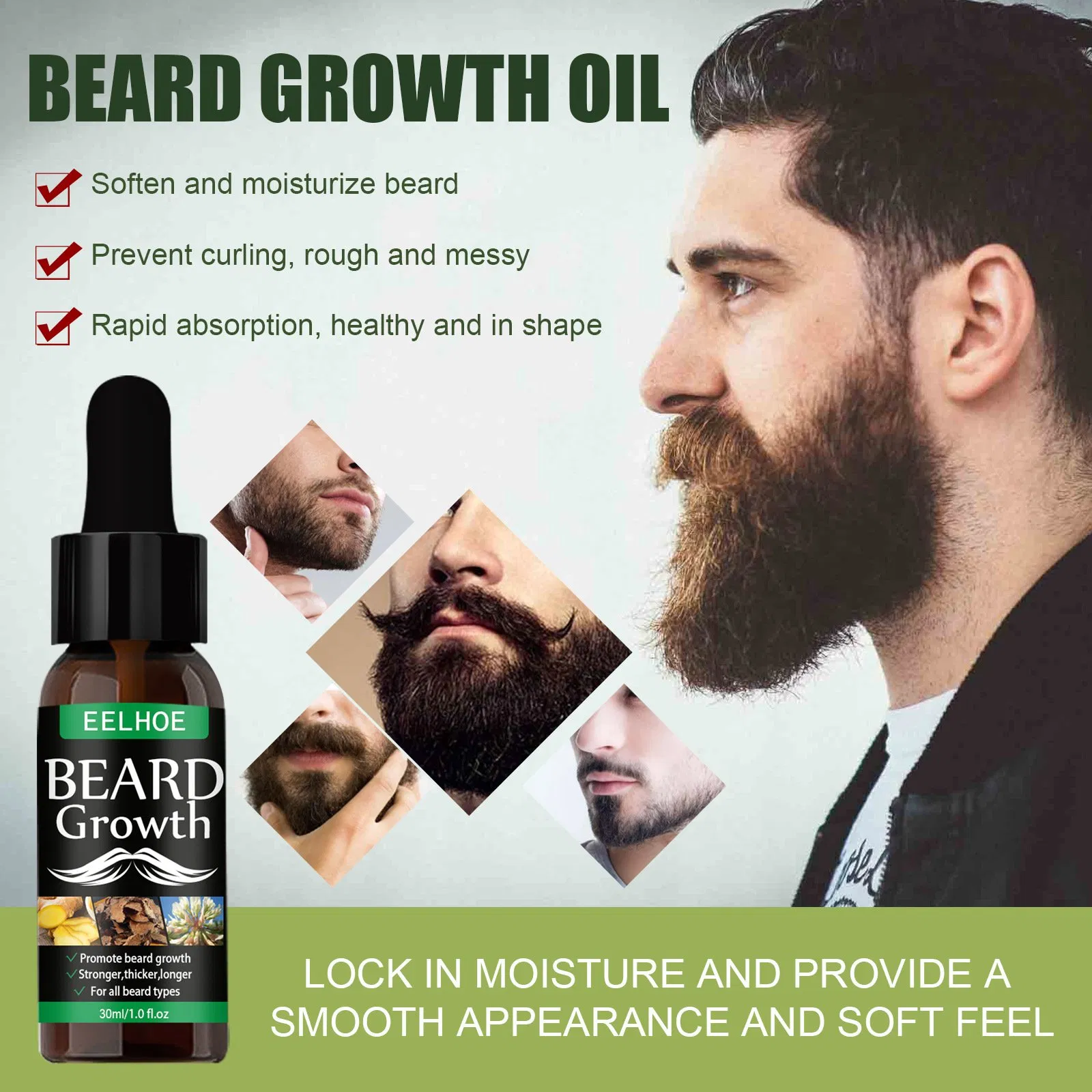 OEM Luxury Private Label Professional Natural Ginger Organic Mens Beard Growth Oil Hair Growth 30ml
