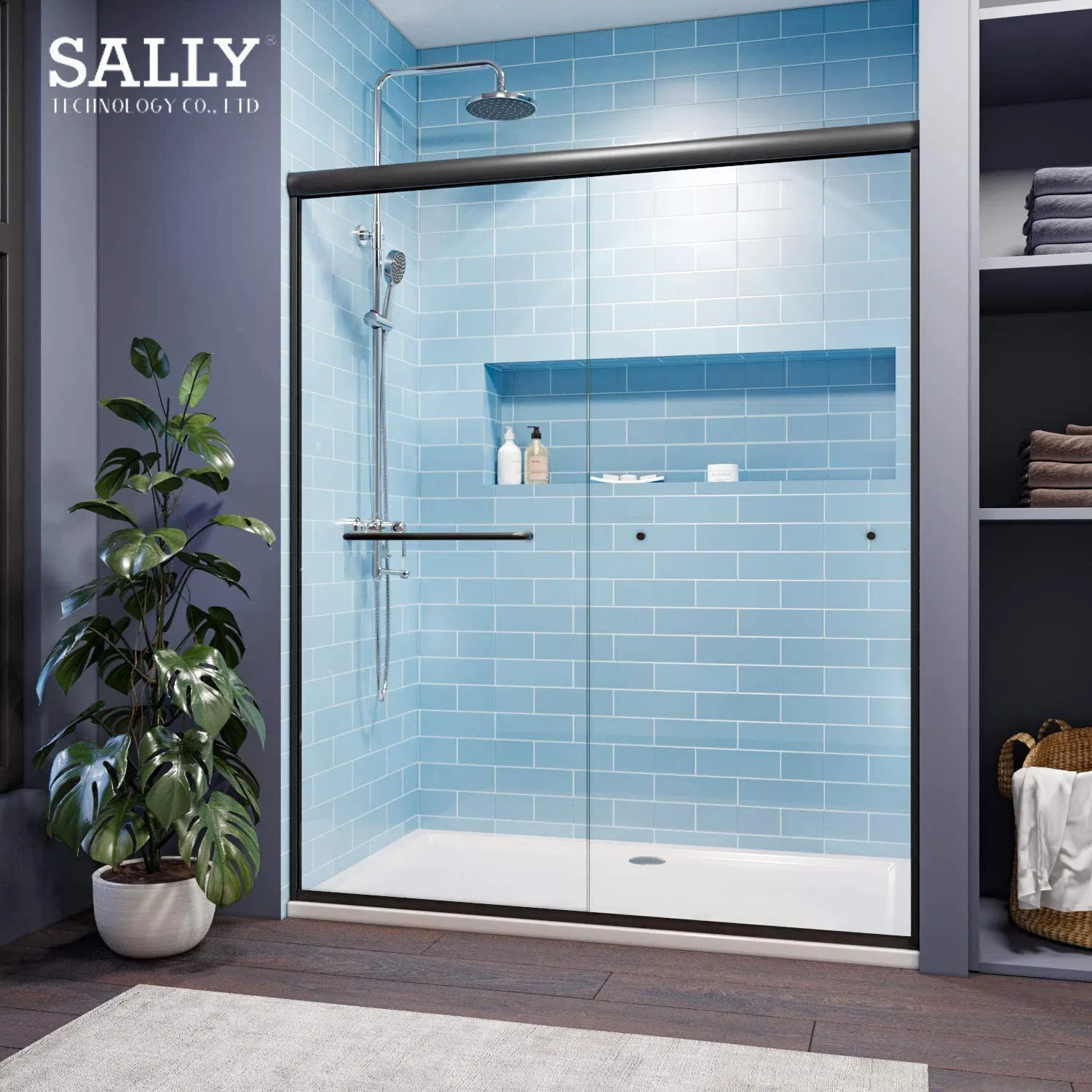 Sleek Matt Black Sliding Shower Doors with Strong Tempered Glass