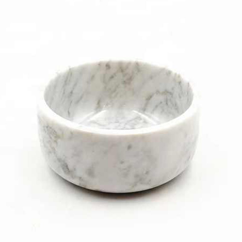 Polished Stone Dog Bowl Feeder Carrara White Marble Pet Bowl