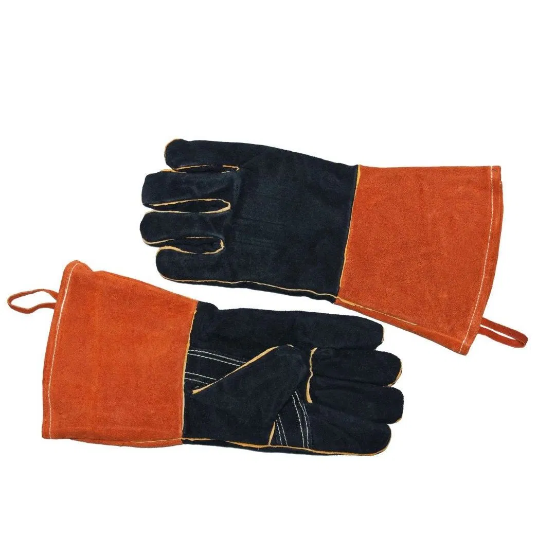 Premium Heat Resistant Cowhide Leather BBQ Gloves with Long Sleeves