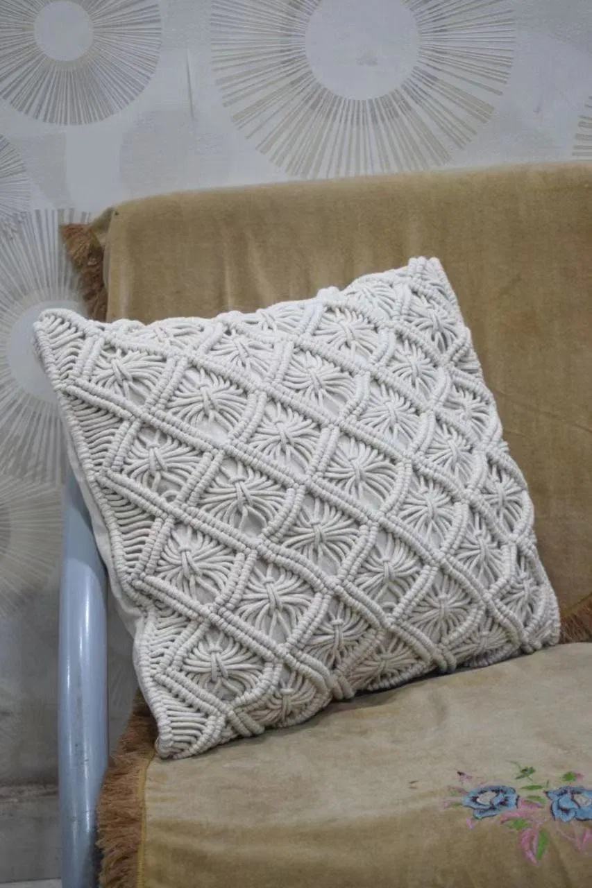 Handcrafted Macrame Cushion Cover for Bohemian Home Decor