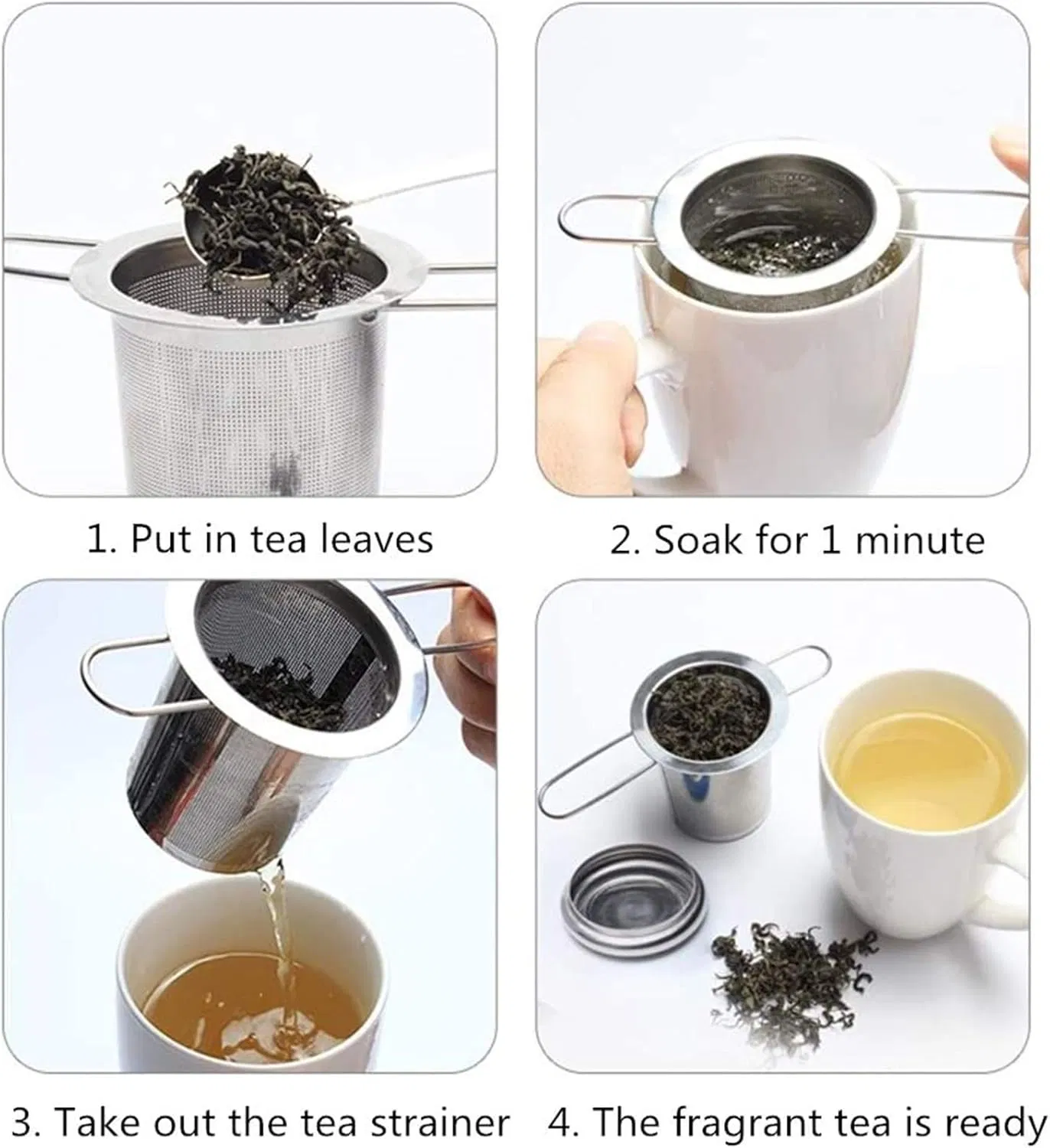 304 Stainless Steel Tea Infuser with Folding Handle Lid for Loose Leaf