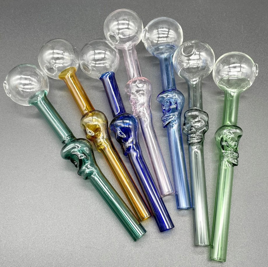 Skull Bubbler Pyrex Glass Pipes Curved Glass Oil Burners Pipes 5.5 Inch Length Glass Tube