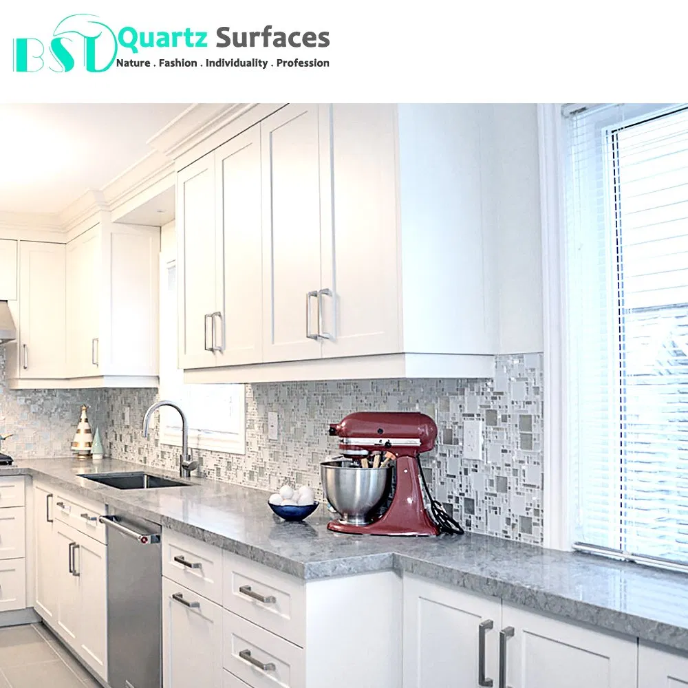 China Grey Artificial Quartz Stone Slabs with White Vein