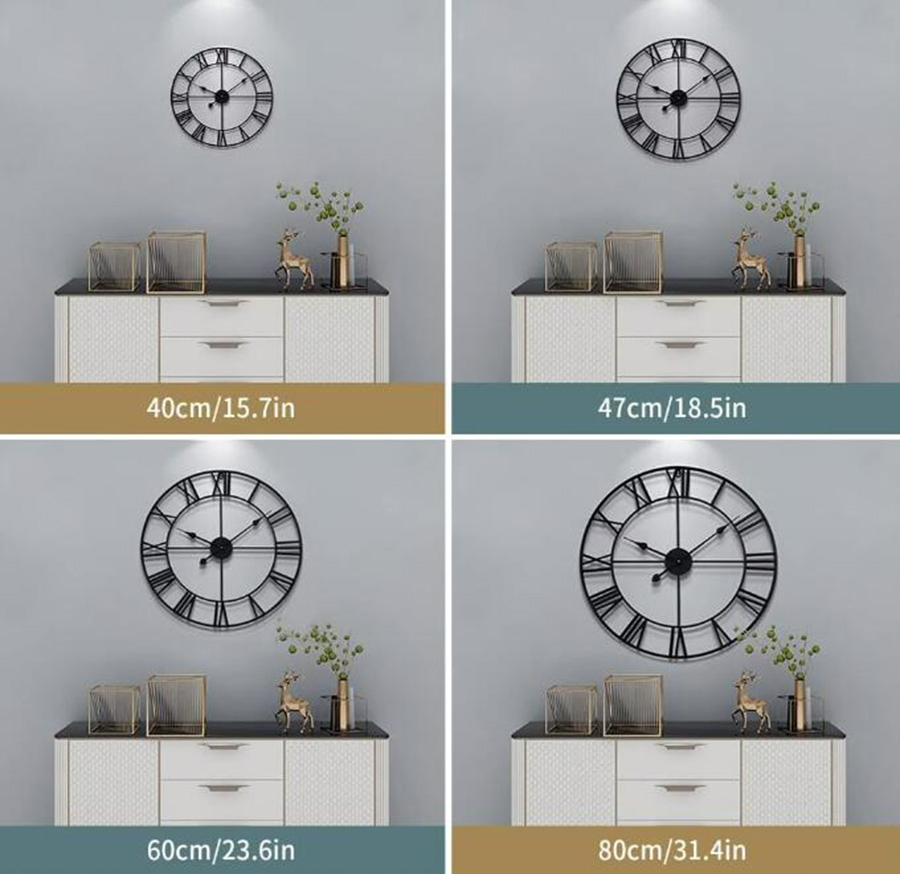 Nearly Silent Little Ticking Outdoor Black Modern Metal Round Wall Clocks