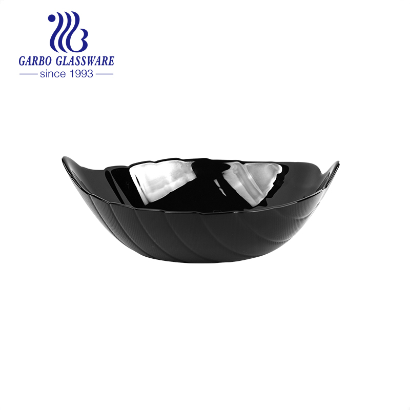 Leaf Design 8.5 Inches Opal Glassware Black Opal Glass Bowl Microwave Dessert Bowl Soup Bowl Salad Bowl Factory Wholesale