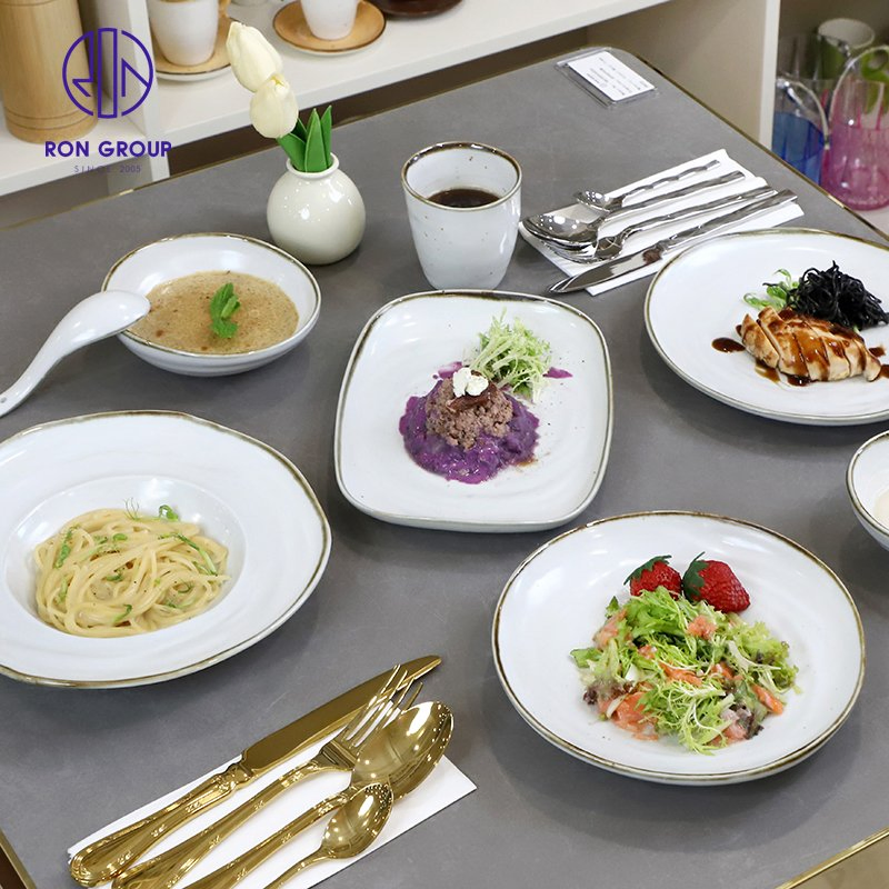 Hot Selling Multi-Shaped White Foode Grade Porcelain Salad Dinner Serving Bowl Plate Set for Home Restaurant Dinnerware Tableware