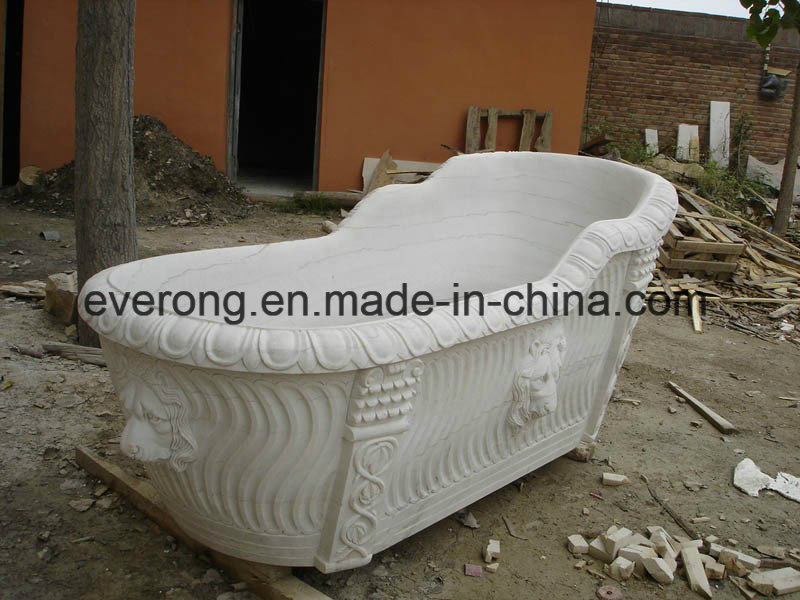 Natural White Marble Polished Simple Oval Freestanding Bathroom Stone Bathtub