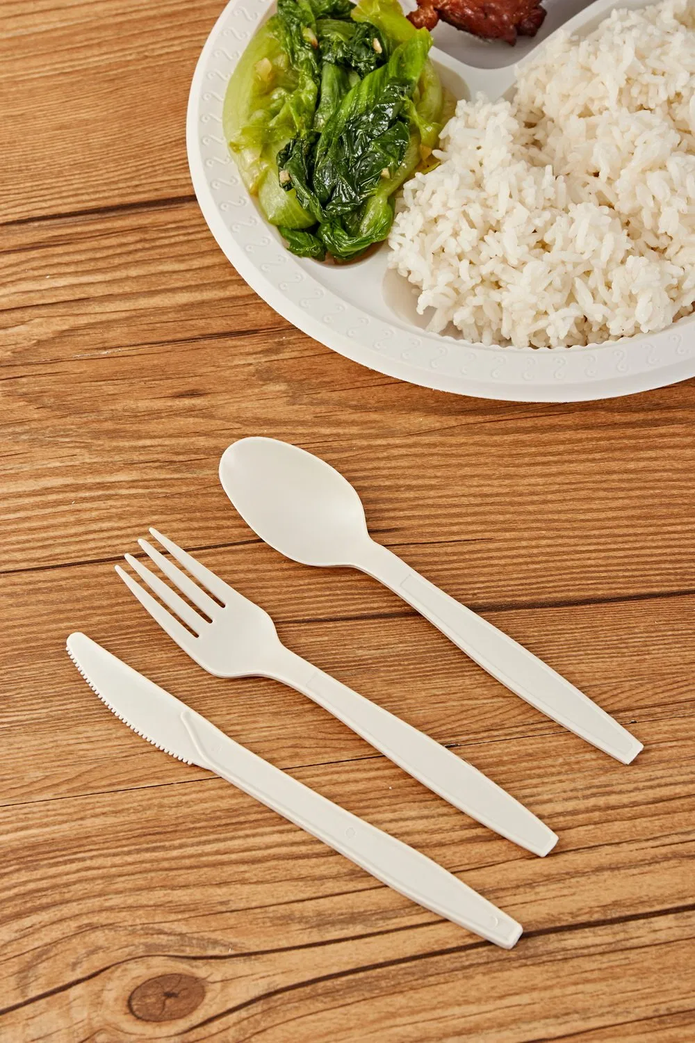 Modern White Disposable Biodegradable Compostable Cutlery for Restaurant Takeaway