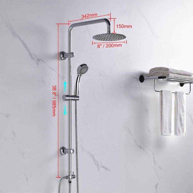 Sanipro 8-Inch Rainfall Top Spray 3 Modes Handheld Shower Head Wall-Mounted Stainless Steel System Set for Bath Shower Faucets