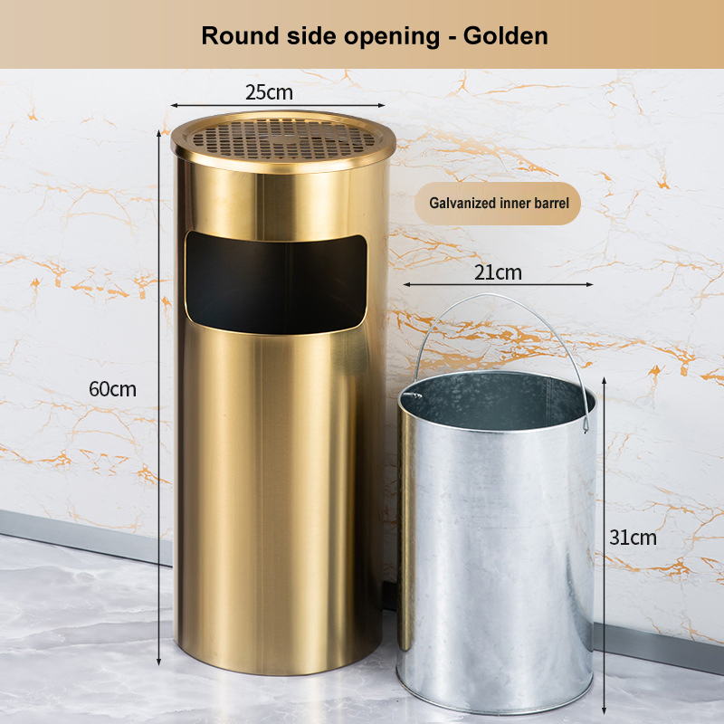 Stainless Steel Dustbin Indoor Round Garbage Can Trash Bin Hotel Ashtray Trash Can