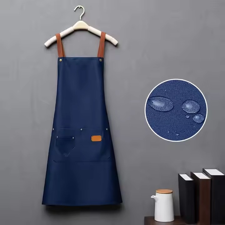 Custom Logo Kitchen Apron with Pocket Adjustable Chef Aprons for Restaurant Cafe and Barbershop