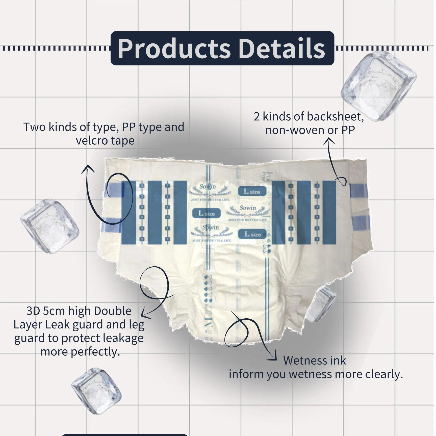Wholesale Hygiene Products Hot Air Non-Woven Surface Elder Care Adult Brief Diaper