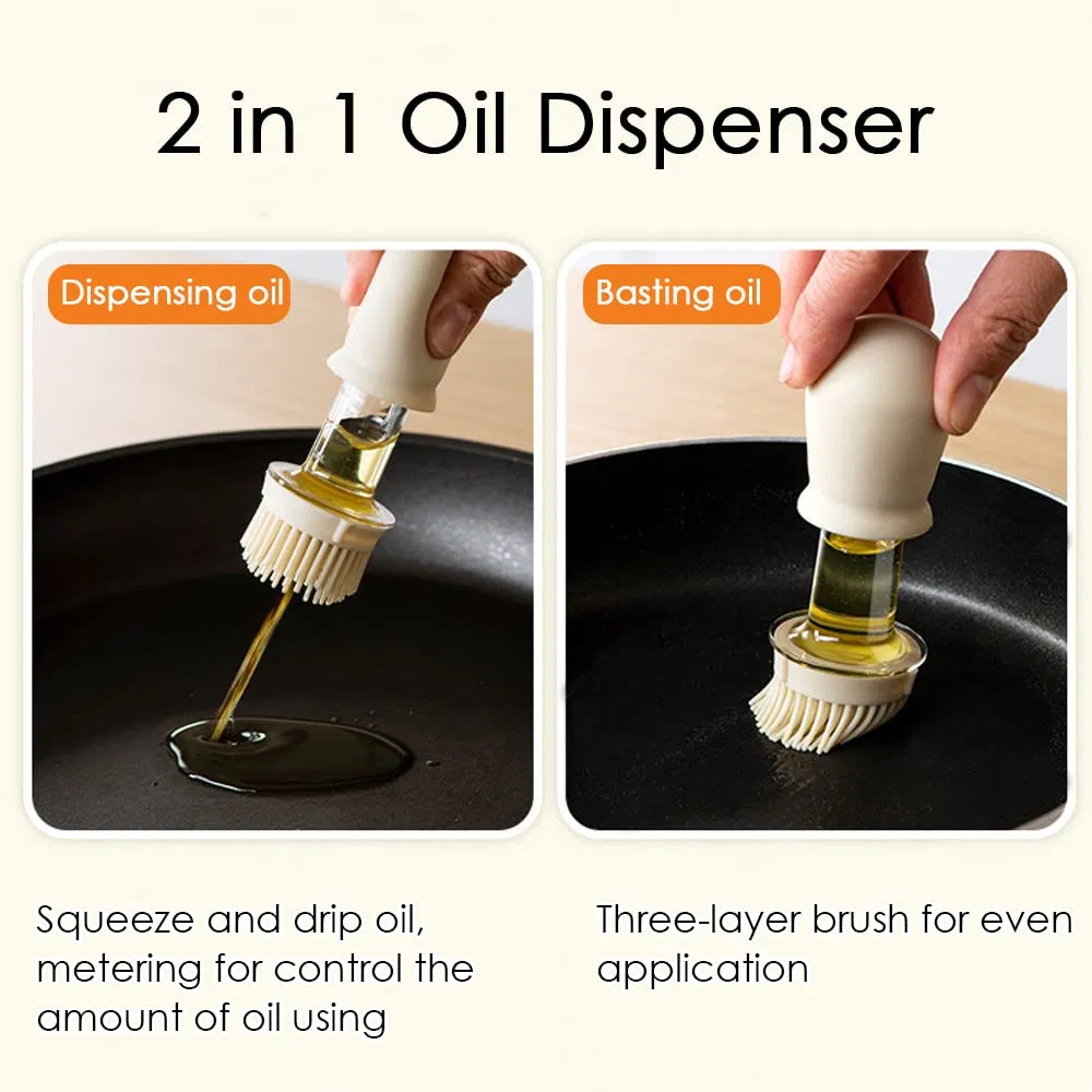 Upgraded 2 in 1 Glass Olive Oil Dispenser Bottle with Extended Silicone Basting Brush for Cooking