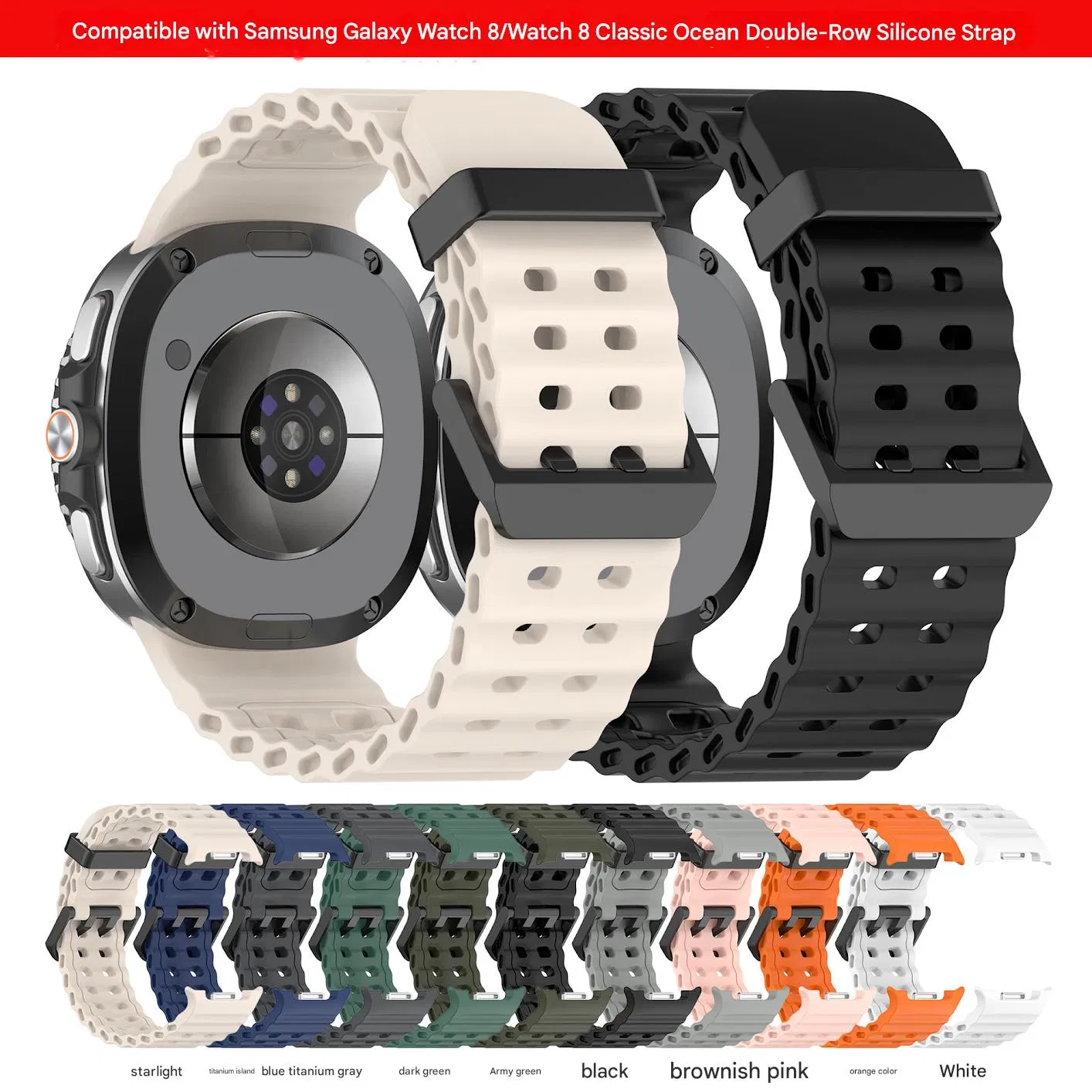 Suitable for Samsung Galaxy Watch8/Watch 8 Classic Ocean Double Breasted Monochrome Silicone Strap