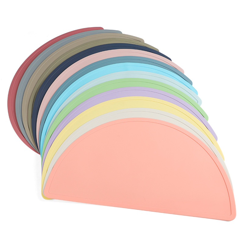 Half Circle Silicone Placemat, Waterproof and Anti Slip, Solid Color Children's Table Mat, Western Food Insulation Mat, Thickened Plate, Bowl and Cup Mat