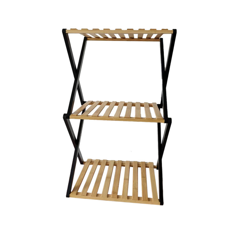 Multifunctional Triple-Layer Bamboo Wood Foldable Storage Shelf Rack for Flower or Shoes or Other Home Organization