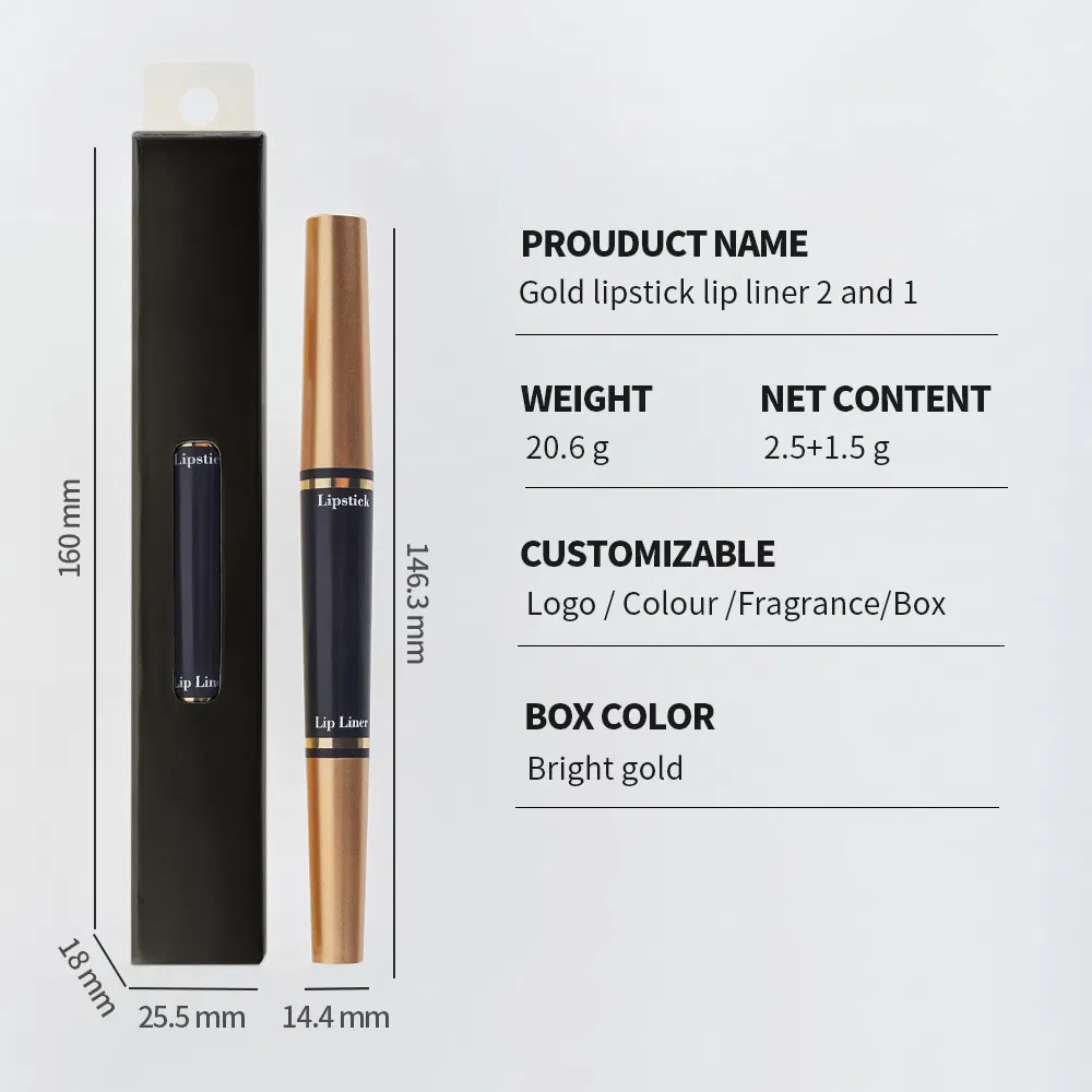 OEM 12 Color Matte Mist Lipstick Pen Waterproof Gold Lip Liner 2 in 1 Set Makeup