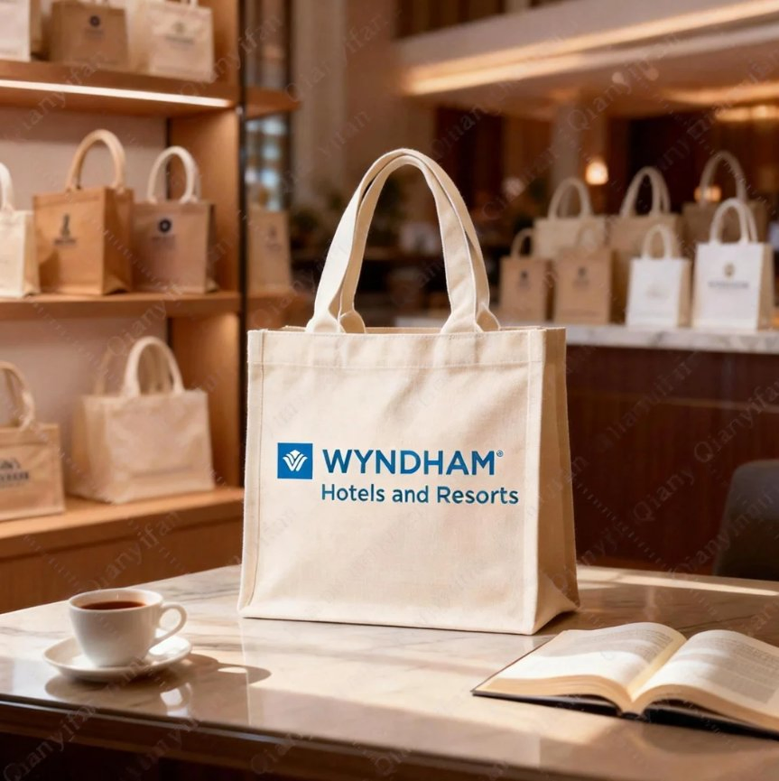 Eco-Friendly Jute Tote Bag with Cotton Webbing Handle & Custom Logo Print