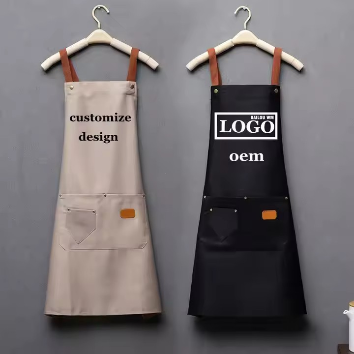 Custom Logo Kitchen Apron with Pocket Adjustable Chef Aprons for Restaurant Cafe and Barbershop