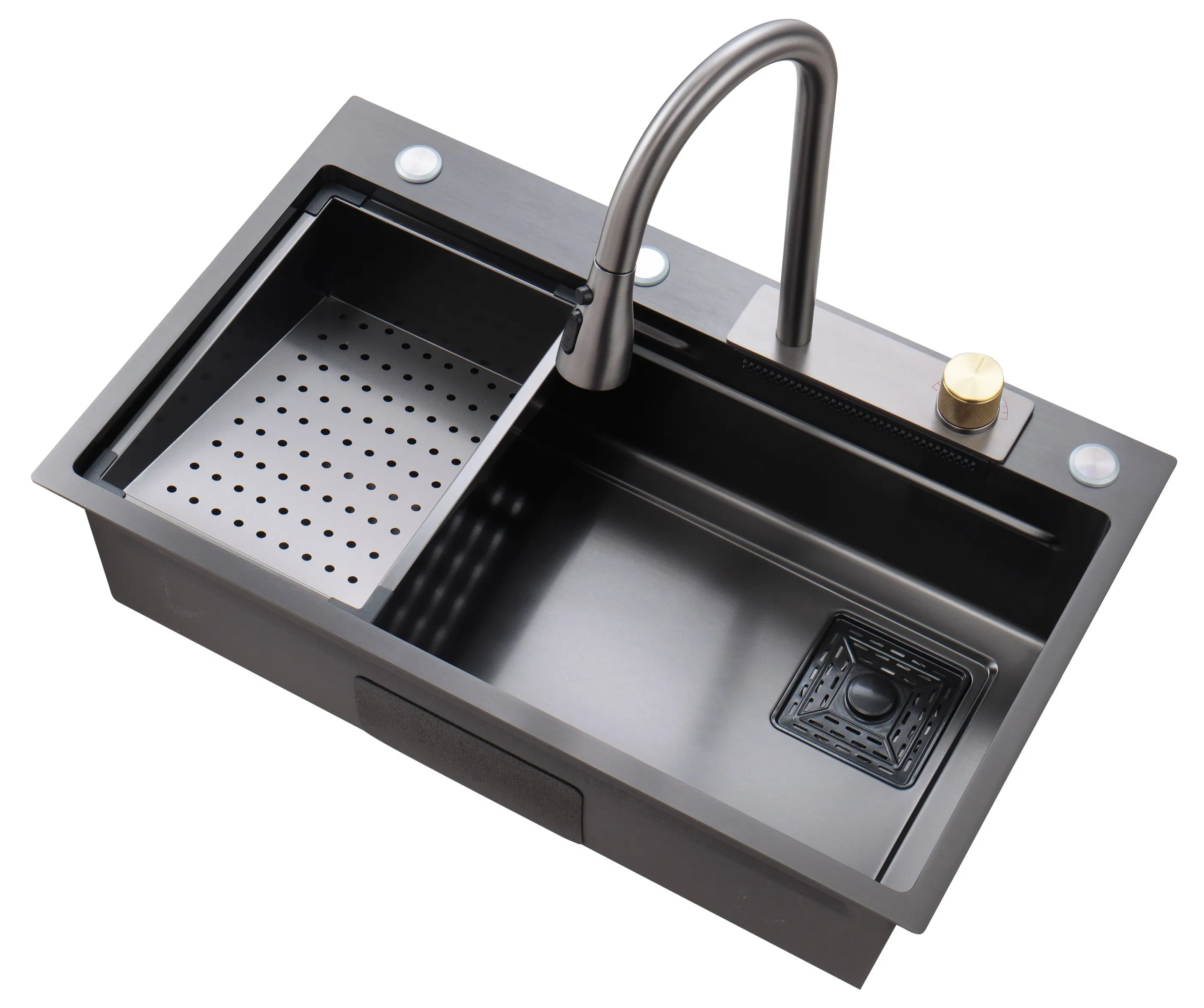 Black Smart Stainless Steel Kitchen Sink with Complete Accessory Set for Modern Homes
