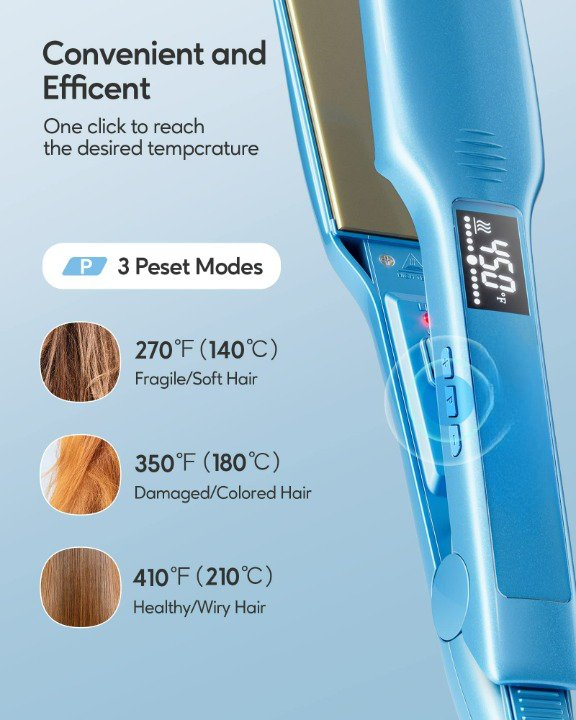 Professional Blue 1.75inch Wide Titanium Flat Iron Adjustable Temperature Hair Straightener