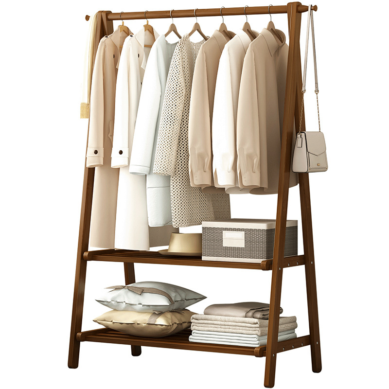 Natural Bamboo Wood Clothes Rack for Bedroom Indoor Garment Storage